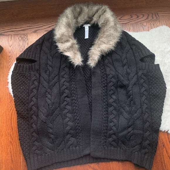 NORDSTROM Oversized Chunky Knit Faux Fur Sweater Penny Lane Cardigan - Picture 2 of 6